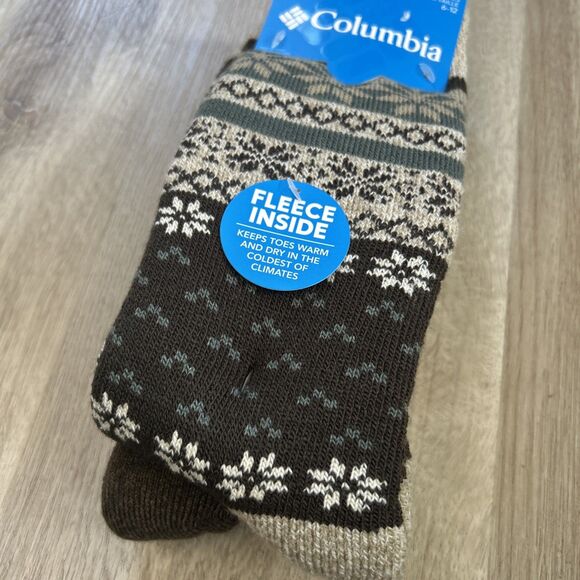 Columbia Fleece Lined Thermal Crew Socks 2Pk Brown Midweight Men’s Size 6-12 NWT - Picture 4 of 9